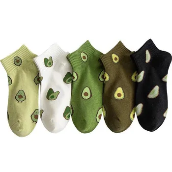 1 Чифт Пролетно-лятната Памучни Чорапи, за Жени и Момичета, Дишащи Забавни Чорапи с авокадо, Ученически Чорапи Harajuku за Момичета, Чорапи до Глезена 4