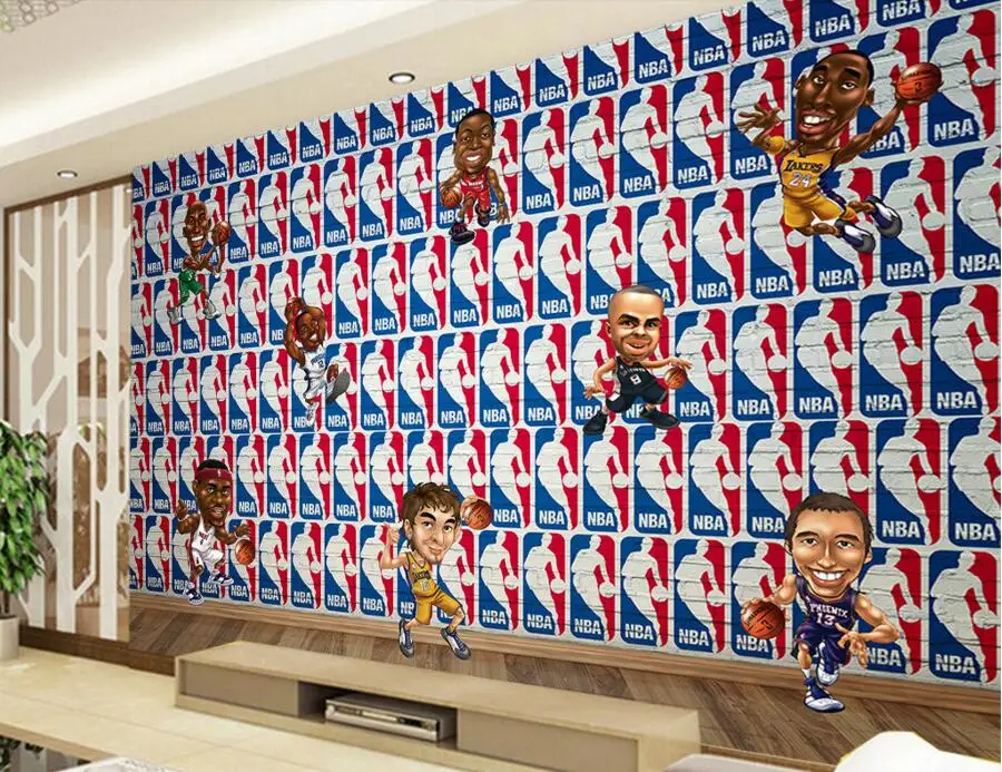 Потребителски 3D голям стенопис, баскетболни звезди карикатура икона papel de parede, бар хол разтегателен ТЕЛЕВИЗИЯ стени детска спалня тапети