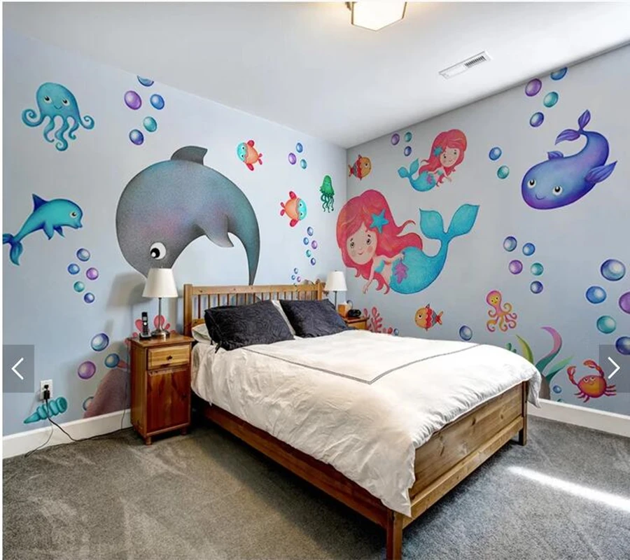 Обичай децата papel de parede, подводен свят русалка стенопис за детска стая хол разтегателен стените на дома тапети
