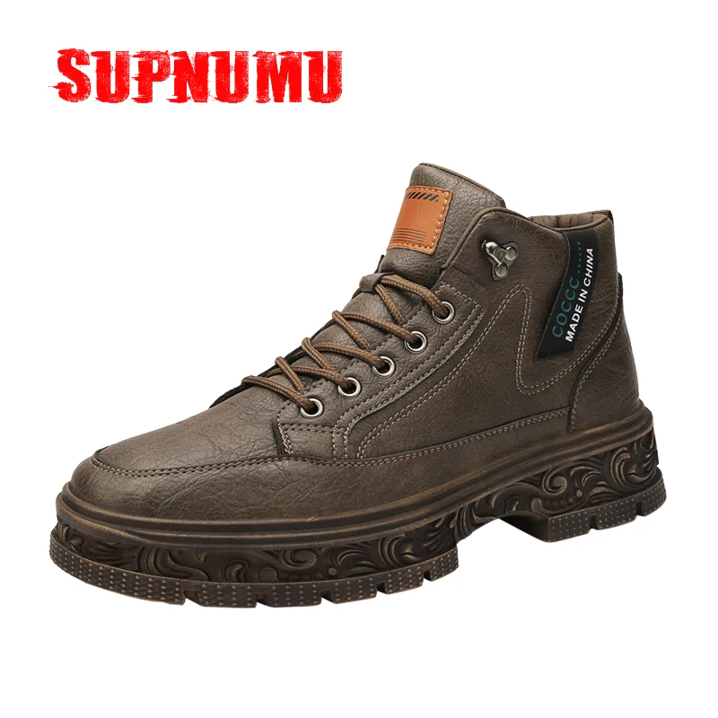Supnumu/ мъжки ежедневни обувки от естествена кожа; обувки Martin с цветен конец; мъжки обувки с висок берцем; Мотоциклетни ботуши в стил ретро в стила на корта