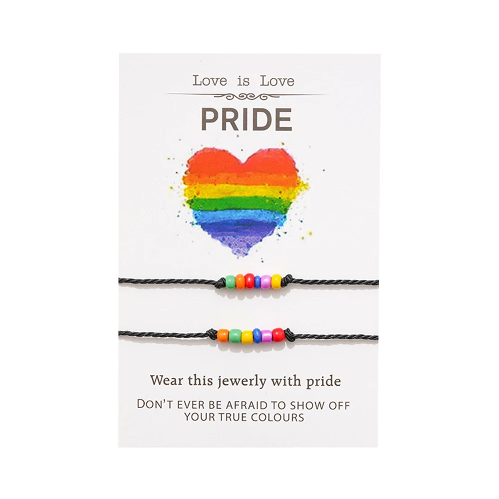 ЛГБТ с Преливащи се цветове Мъниста от Мъниста, Гривни с Карти Желания Гордостта на Лесбийките, Гейовете е бисексуален Ширити Веревочного Гривна с Карти на Вашите Истински Цветове 0