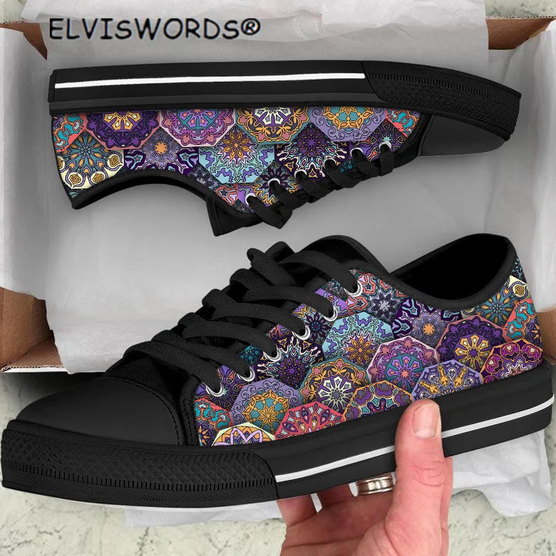 ELVISWORDS Модел Орнамент Цвете Дизайн За Почивка Дамски Дишащи Обувки За Ходене Удобни Дамски Вулканизированная Обувки с Ниски Берцем 0