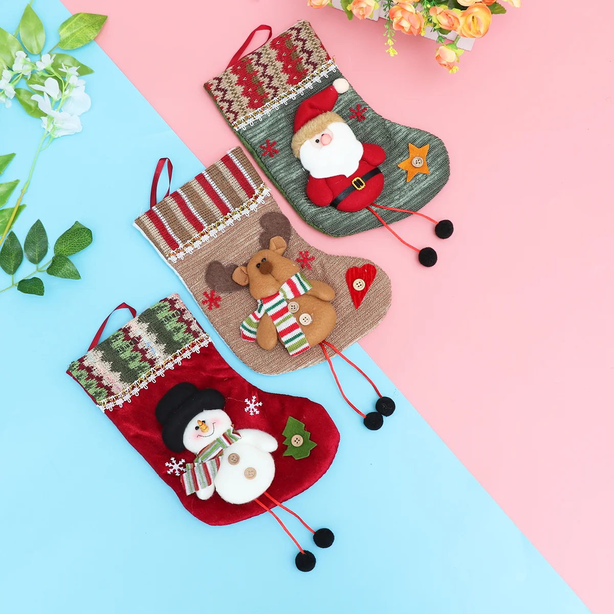3ШТ Коледни Чорапи, Луксозни Леки Изискани Коледни Подаръчни Пакети за