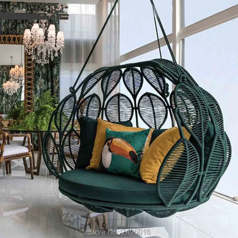 Открит Ръчно изработени Висящ Стол-Люлка От Ратан-Алуминиева рама романтична Луксозни градински колан въженият висящ стол с кошница за отдих на открито дивана