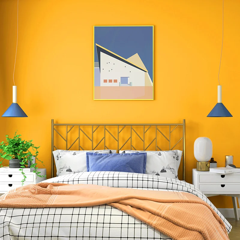 Лимон, жълти тапети топла жълта дневна спалня плътен цвят обикновен цвят модерен прост скандинавски телевизор фонови картинки