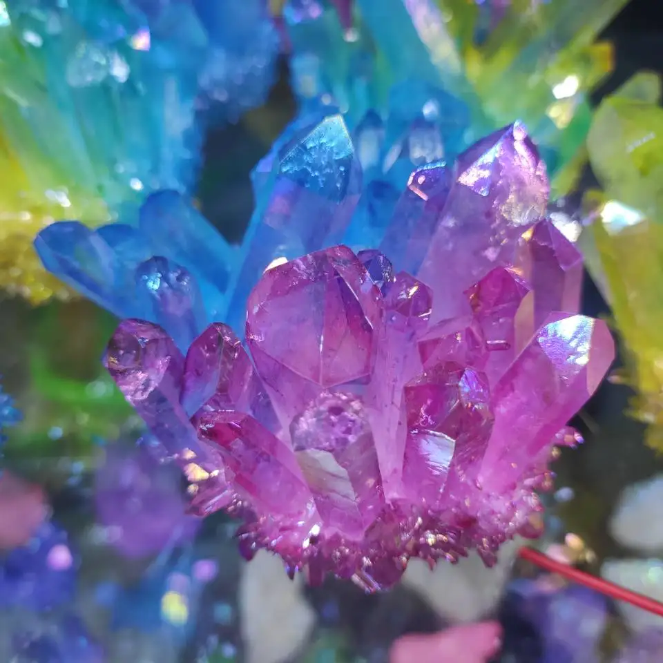 Небето-Синьо-Зелено + Розово Гальванический Crystal Проба Кварц Йонофореза Кристали Клъстери Декорации Подарък Изцеление