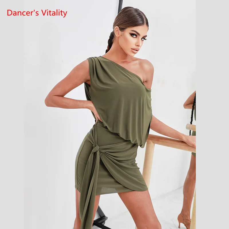 Латински танц рокля за жените секси рокли Диагонал презрамка за латино танци рокля за възрастни хип Wrap свободен Чача танц облекло 0