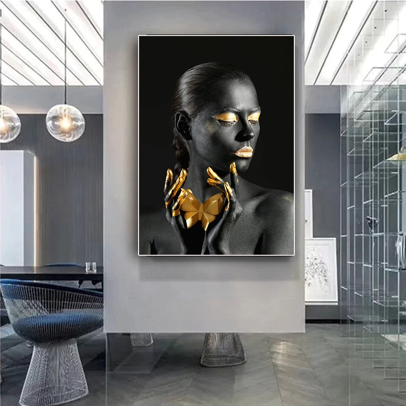 Африканска черно-златната Жена Картина Върху Платно, Декорация, Живопис, Стенни Картина, Плакат, Модерна Стенни Художествена Картина, Къща