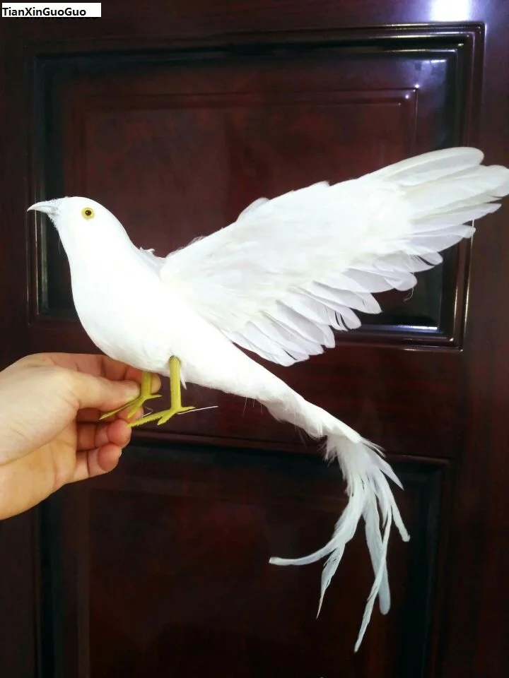 бели пера опашка птица расправляющая криле на птица, голяма 50x40 см труден модел, декорация на дома и градината декорации подарък s1438