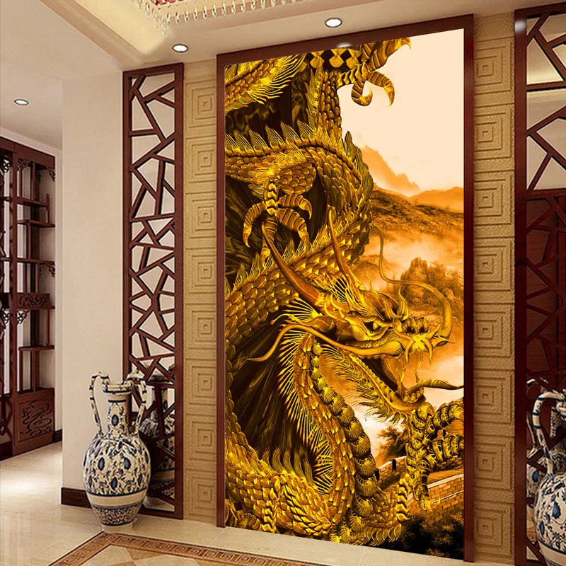 Тапети със Златен Дракон на поръчка фотообои 3D от тапети Спалня хол ТЕЛЕВИЗИЯ фон стенни покрития Стенни тапети