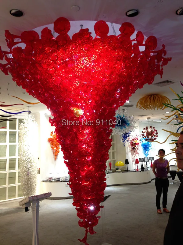 Цена на едро от Китай Луксозна Червена Стъклен Полилей Лампа Led Светлини Голям Вестибюл на Хотела Led Кристален Полилей Осветление 0