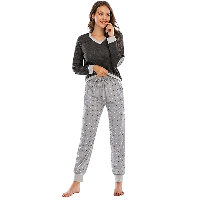 Модни дамски Есенно-зимните пижами с вълна точка за домашно обслужване, Комплект Панталон за сън с дълъг ръкав, Пижамазия, Комплект от две части, P1