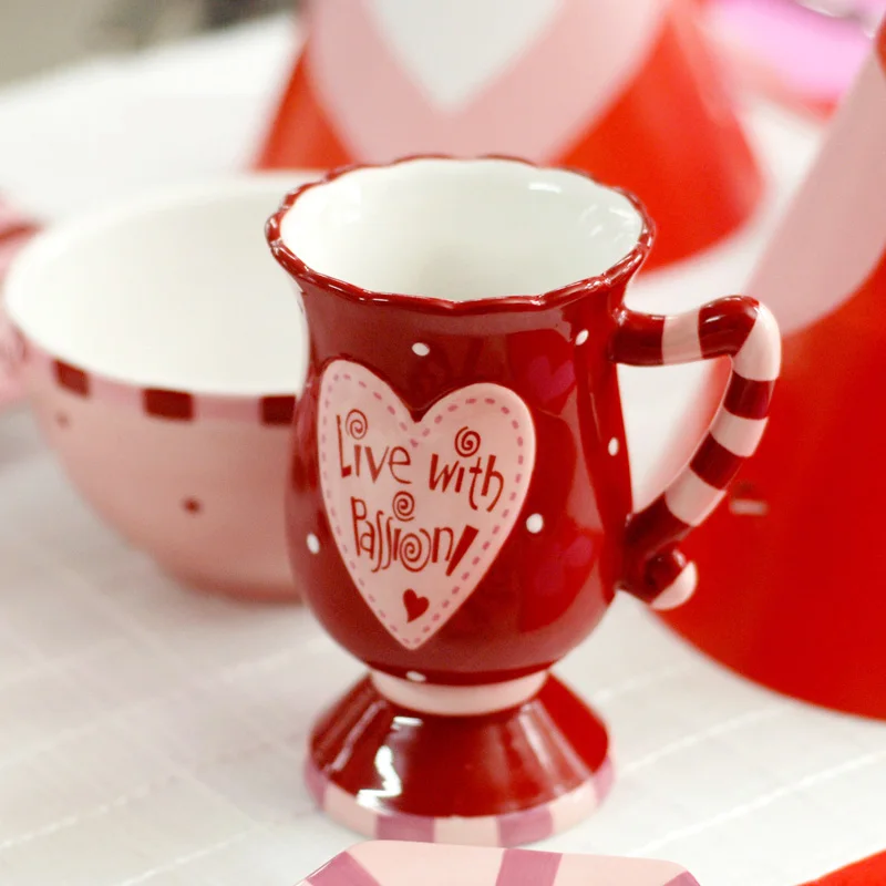 Европа ръчно рисувани творчески двойка керамични чаши и чаши с дръжка скъпа порцеланова посуда за напитки на високи крака чаена чаена чаша чаша 0