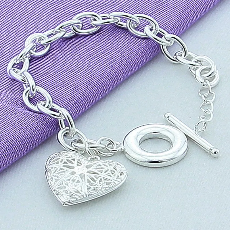 Корейската мода 925 стерлинги сребърни медальони сърце гривни верижка за жени Закачане на аксесоари за сватба бижута Коледни подаръци