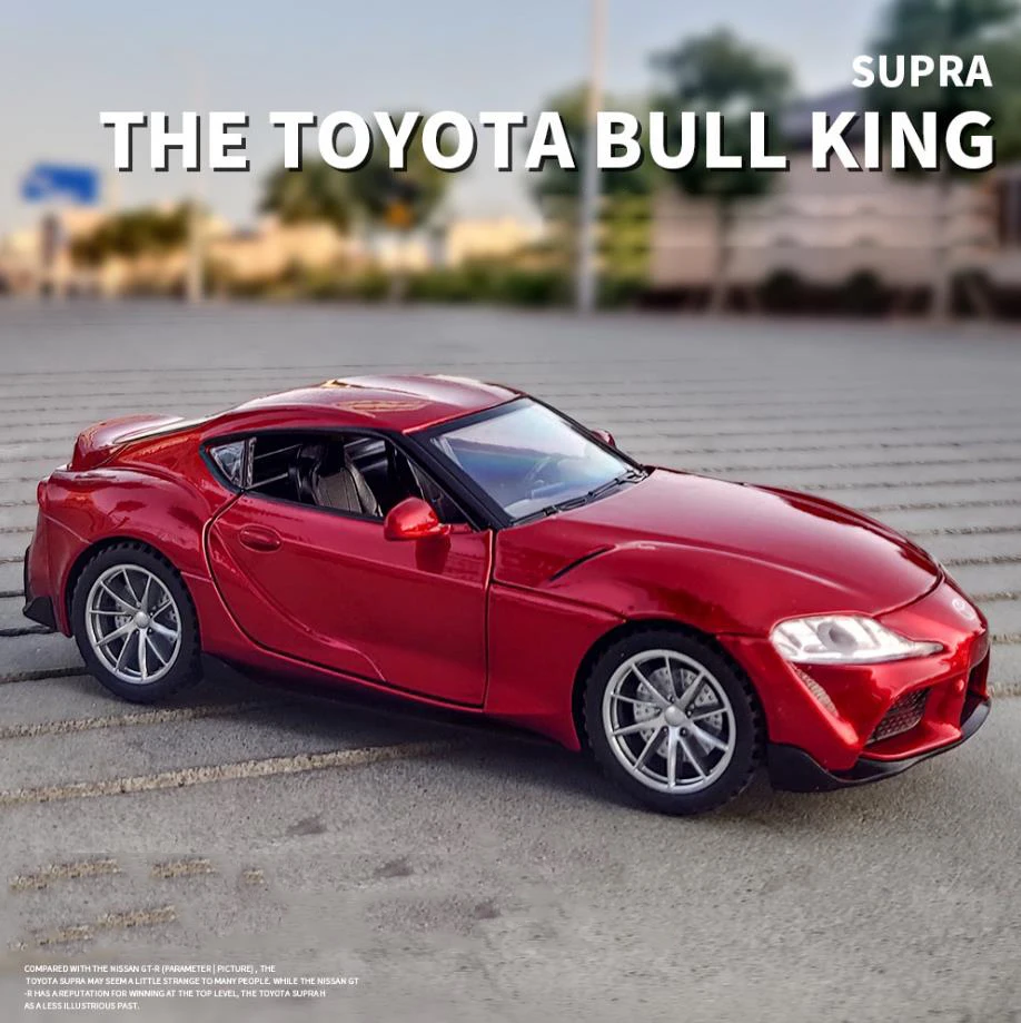 Горещи колела в мащаб 1:32, формовани под натиска на автомобилната метална модел със светлина и звук, всички нови спортни автомобили Toyota Supra, играчки от сплав на автомобила