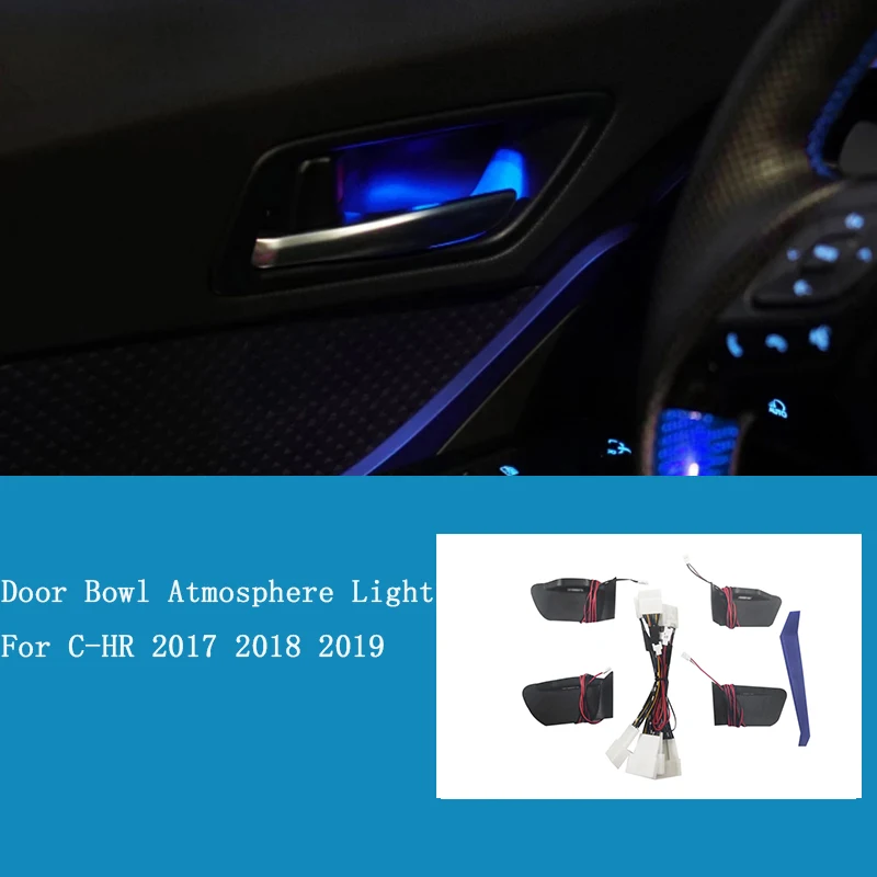 Автомобилна Врата копчето Купа С Вътрешна Лампа Led Синя рамка, която Купа Дръжка Рамка Лампа за Toyota C-HR 2017 2018 2019