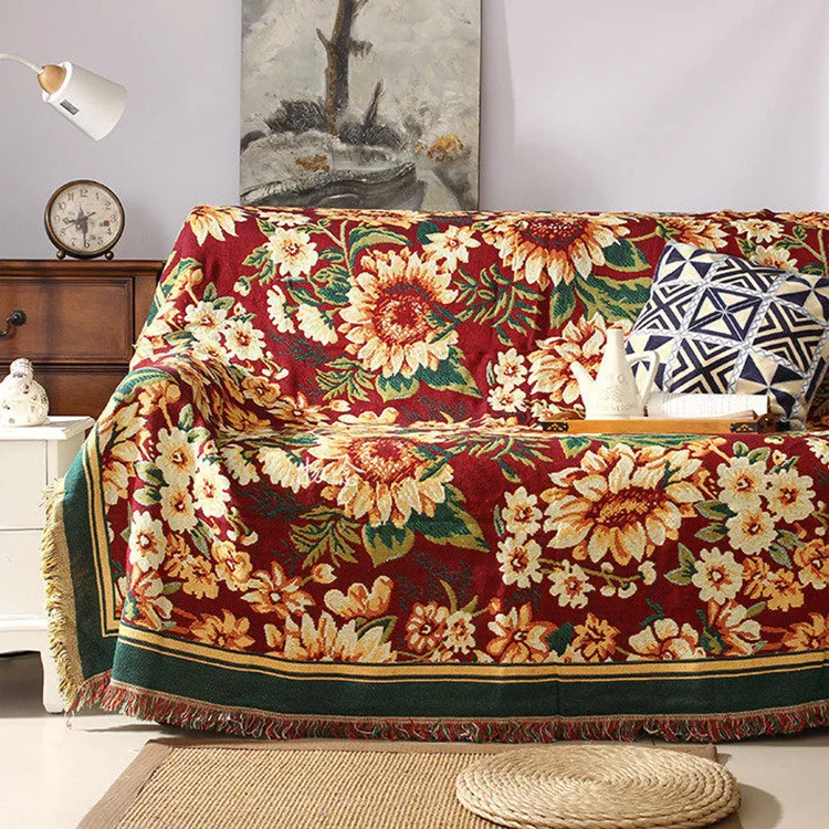Модно двустранно памучни одеяло с неплъзгащи геометрия, вязаное с цветя модел, утолщенное пледовое одеало, одеала за дивана, кърпа