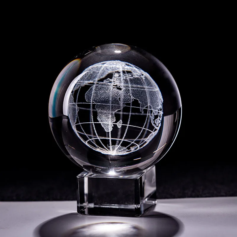 6 см 3D Земя Миниатюрна Кристална Топка С Лазерно Гравиран Стъклен Глобус, Обхват, Кристално Занаят, Декорация, Домашен Декоративен Топка, Подарък