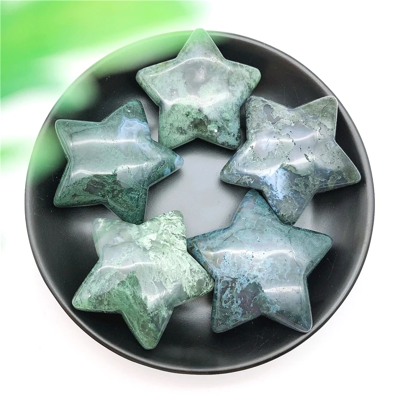 1БР Натурален Мъхест Ахат Звезда Crystal Скъпоценен Камък Медитация за Изцеление на Чакрите Полирани Подаръци Естествени Камъни и Минерали