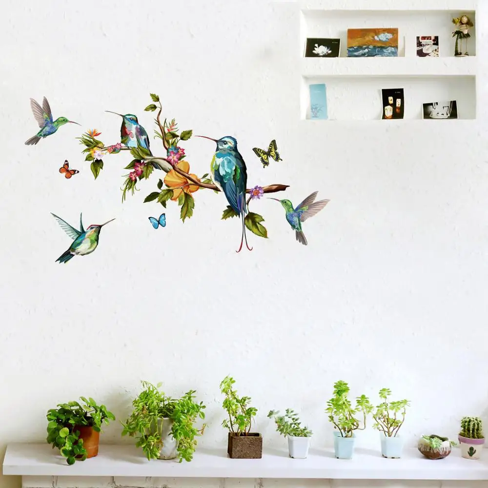 Многоцветни Пеперуди и птици, летящи Стикери за Стена, декорация за хол, спалня, тапети, Стенопис, Сменяеми етикети
