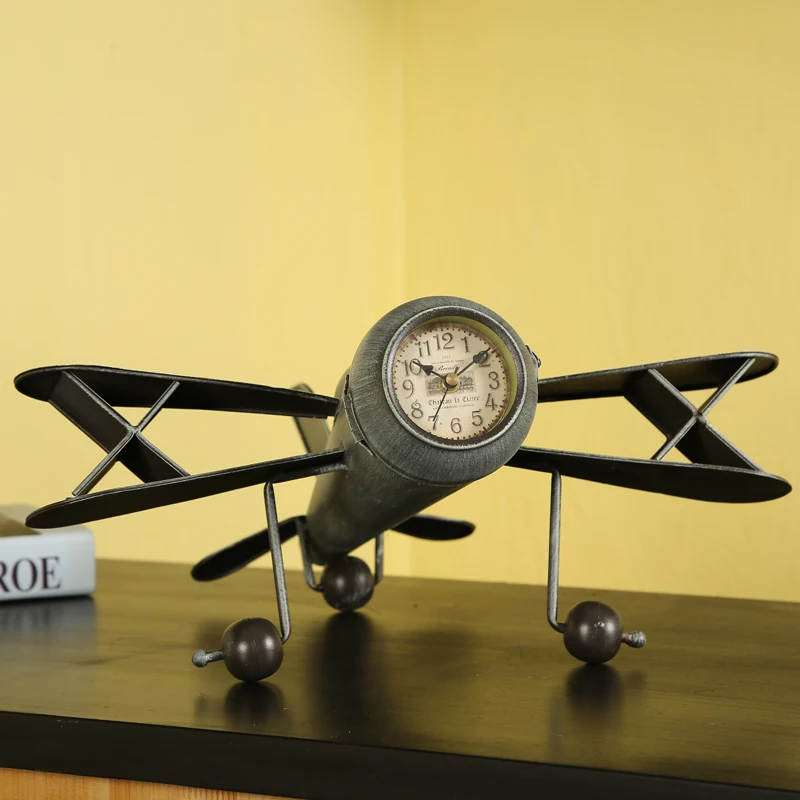 Ретро декорация творчески модели на самолети магазин за декорация на дома занаяти Мебели iron самолет часовници самолет статуетка за подарък
