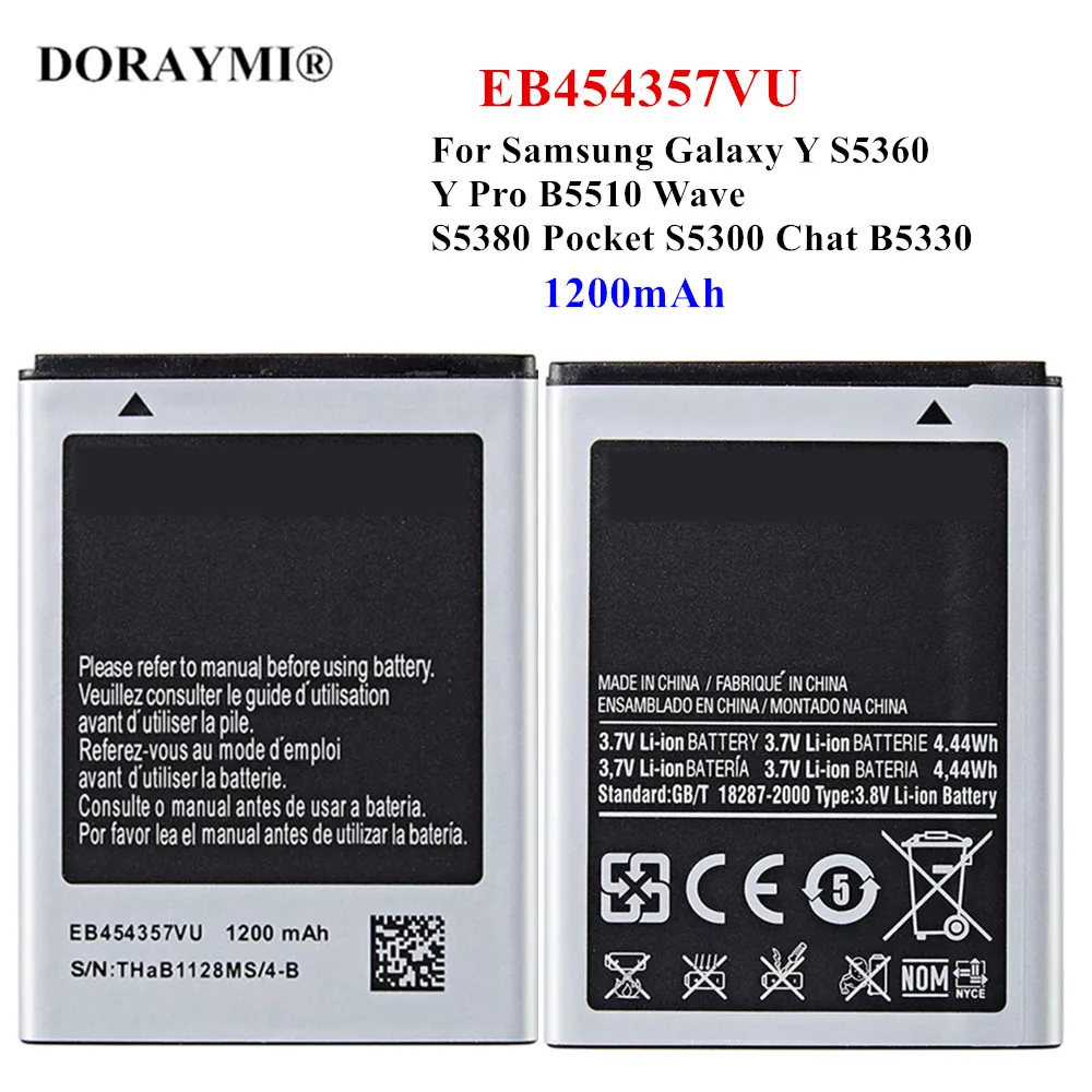 Оригинален 1200 ма EB454357VU Телефон Батерия За Samsung Galaxy Y S5360 Y Pro B5510 Wave S5380 Джоба S5300 Чат B5330 на Батерията