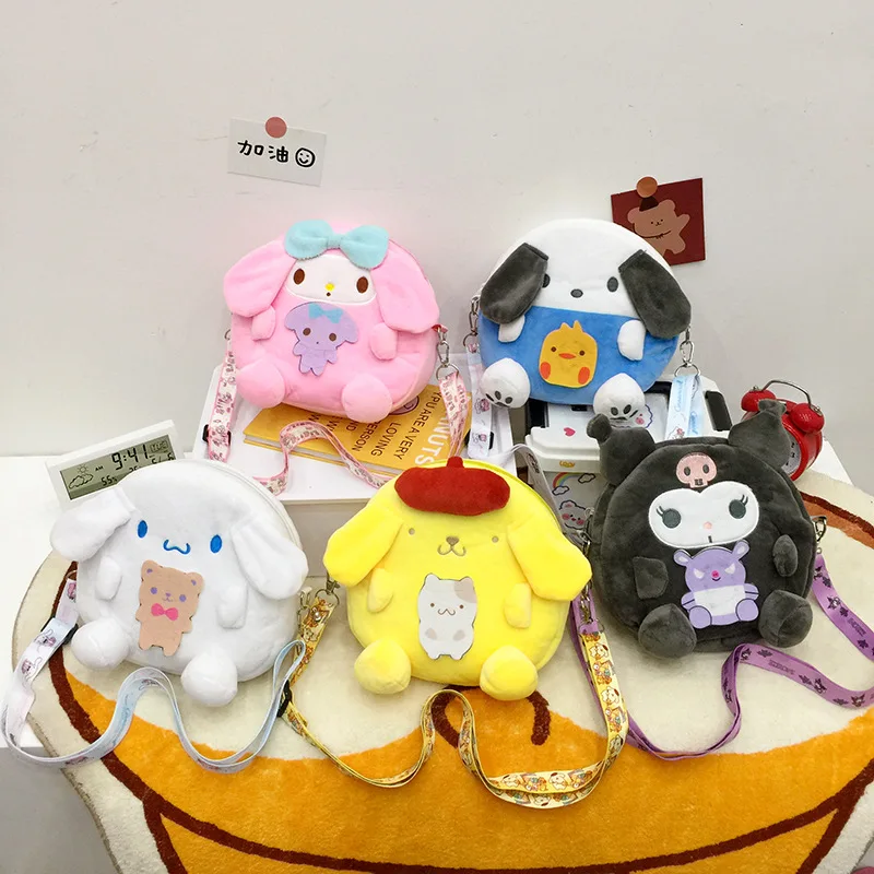 Kawaii Sanrioed Аниме сериал mymelody Cinnamoroll сладко модерно Мультяшная мек плюшен чанта-месинджър с едно рамо, кръгла чанта, малък подарък