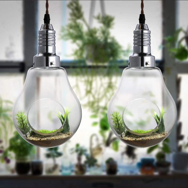 завод ваза растения ресторант Американски Творчески стъклена лампа украса осветителни лампи, Висящи Лампи личност