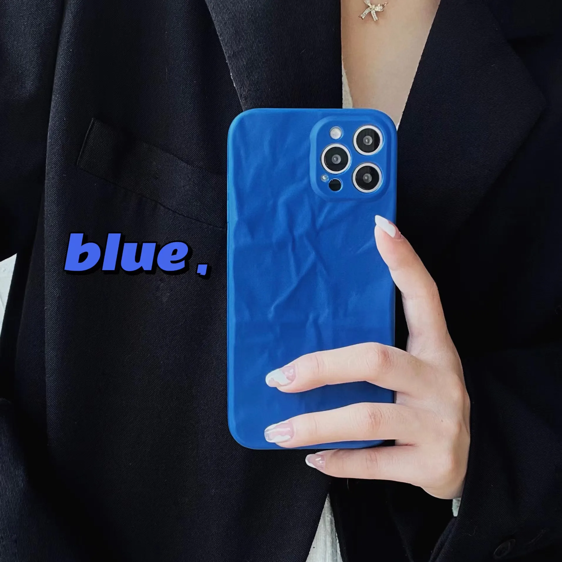 Клайн Синя Торбичка от Фолио за iPhone 11 12 13 Pro Max X Xr Xs Max 7 Plus на 12 Mini 3D Water Ripple Матиран устойчив на удари Луксозен Калъф