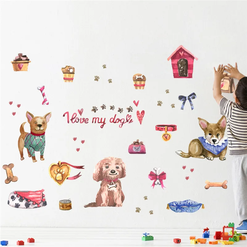 Сладки Стикери За Стена С Кучето За Детска Стая, Спалня, Декориране на Дома, Cartoony Кученце, Стенно Изкуство, Детски Стикер За Стена, PVC Плакат 0
