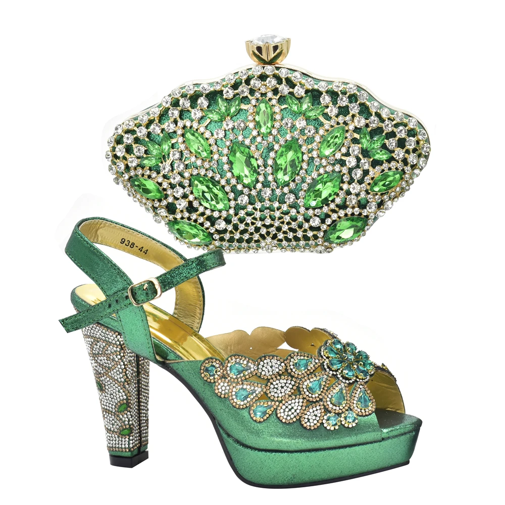 Ново записване, Комплект италиански женски обувки и чанти, украсени с кристали, Дамски обувки големи Размери 43, Сватбени обувки за Жени, Булката 0