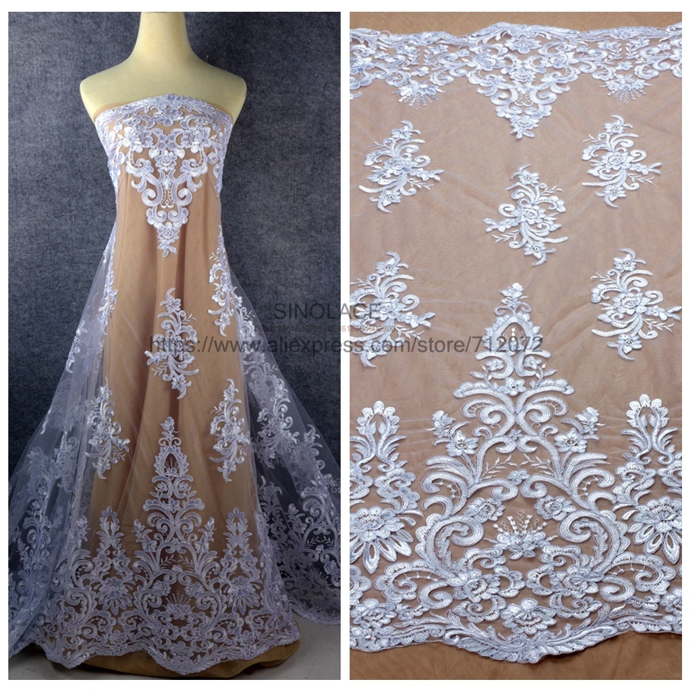 La Belleza Off white/чисто бял полиестер пайети кабел вышитое сватбена рокля лейси плат 47 