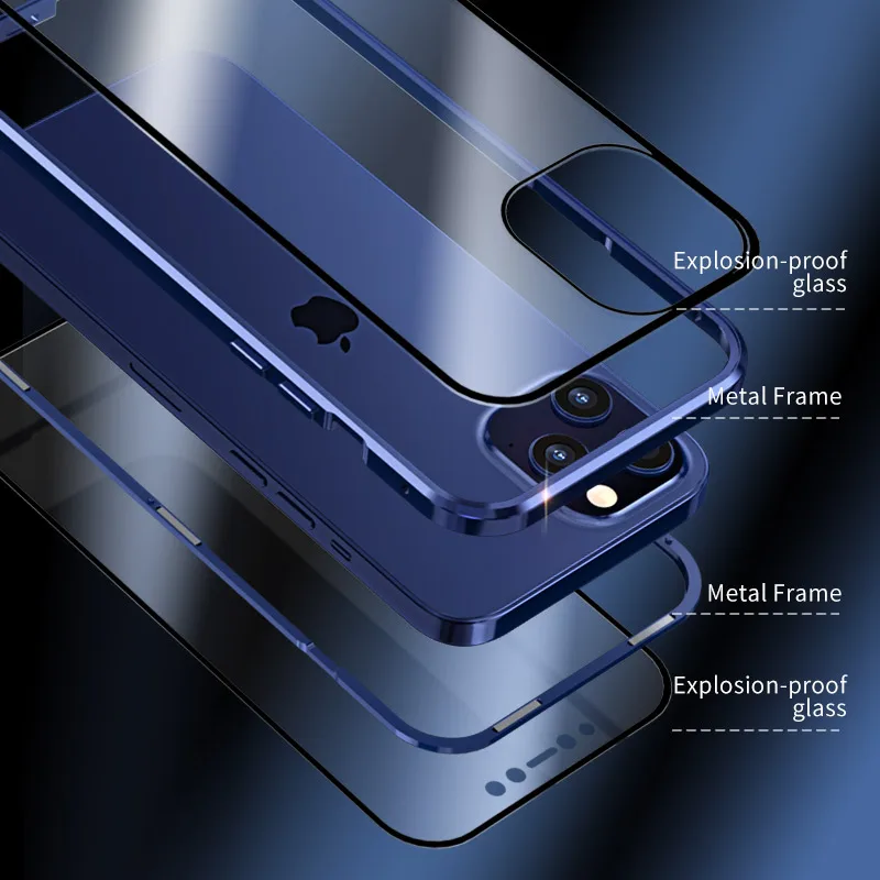 Нов Двустранен Стъклен Магнитен 360 Метален Калъф За Телефон iPhone 11 12 13 Pro Mini Max със Защитата на Цялото Тяло на Корпуса