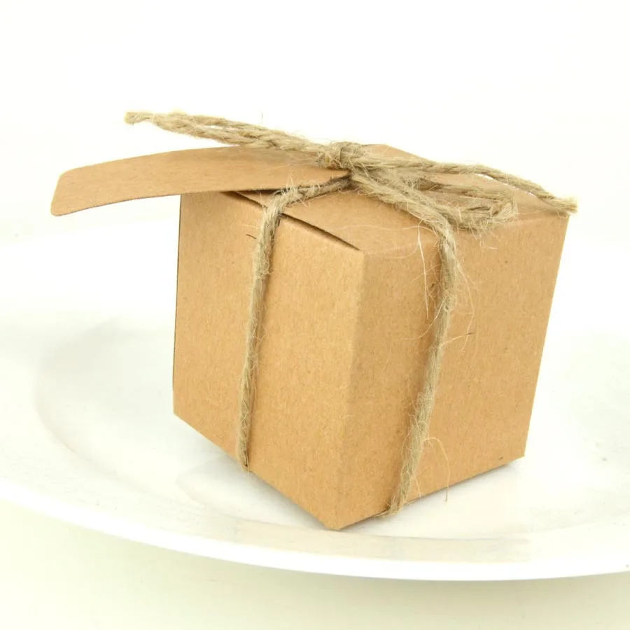 Ретро Крафт-Хартия Сватбена Кутия Шоколадови Бонбони Плътен Цвят Европейски Стил Квадратен Чанта Бонбони Опаковка Малка Хранителна Ковчег За Бижута Подарък Кутия За Рожден Ден 0
