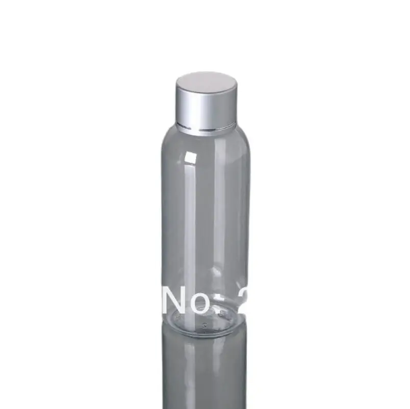 Прозрачна пластмаса / PET бутилка с кръгла рамо обем 120 мл или бутилка за тоалетна вода или козметична опаковка с матово сребрист капак 0