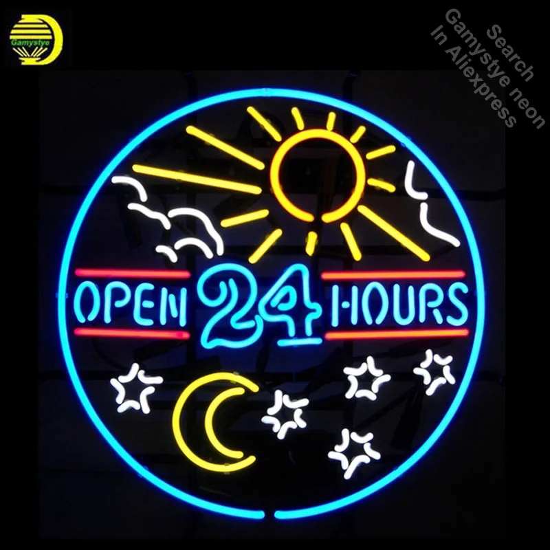 Неонови Надписи за работа 24 часа Неонови Лампи знак на Слънцето и Луната Истинска Стъклена Тръба Красят Стената неонова лампа производител Знак дропшиппинг 0