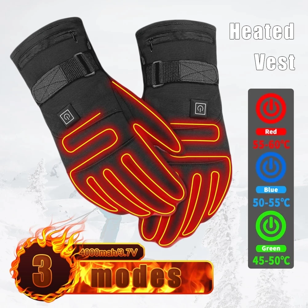 Ръкавици с електрически Отопляеми С 3 Нива на Акумулаторни 4000mAh Топлинни Ръкавици с Батерия Зимни Улични Топли Ски Топли Ръкавици 0