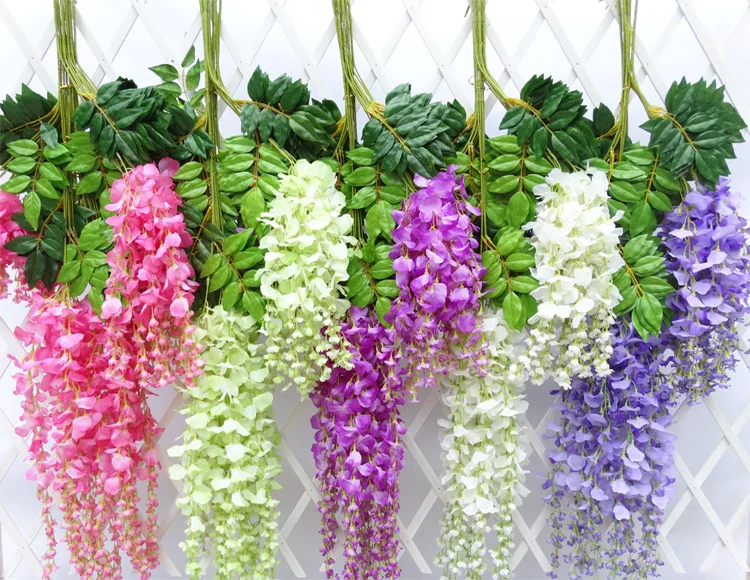 Лоза Изкуствени Цветя глициния моделиране ратан цвете bracketplant ред завод Домашно монтиране на украса за сватба 0