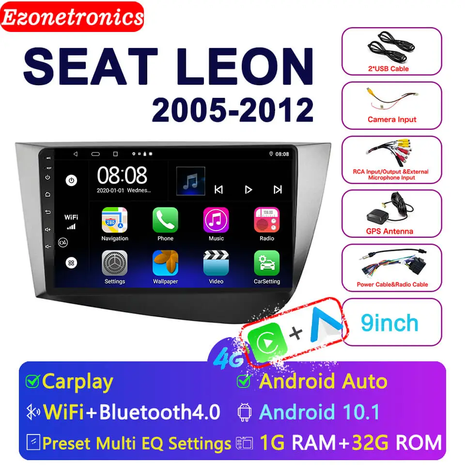 За Seat Leon 2005-2012 с Авторадио Carplay Android Капацитивен сензорен екран, GPS Навигация Bluetooth 0
