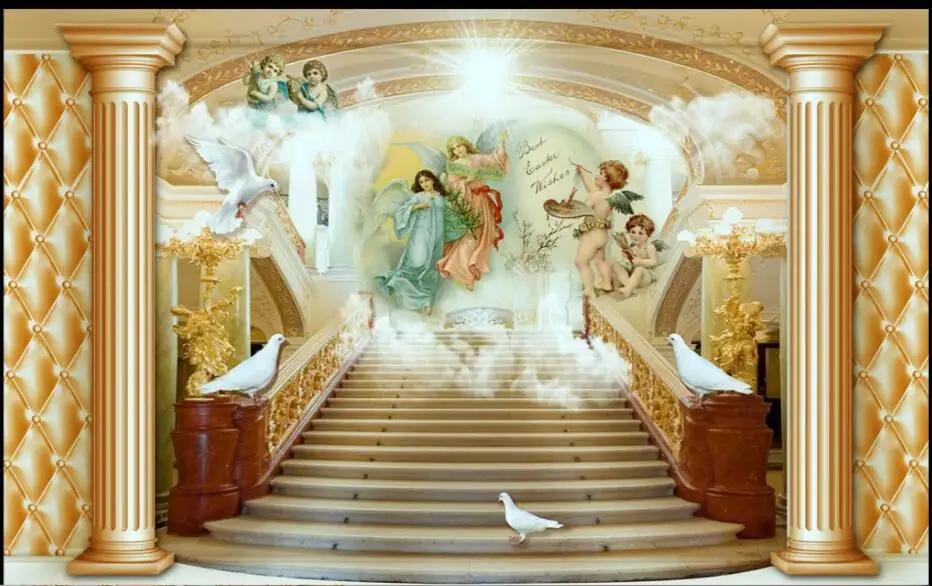 Потребителски снимки на 3d тапети Европейска архитектура стълби ангел начало декор хол 3d стенописи тапети за стени d 3