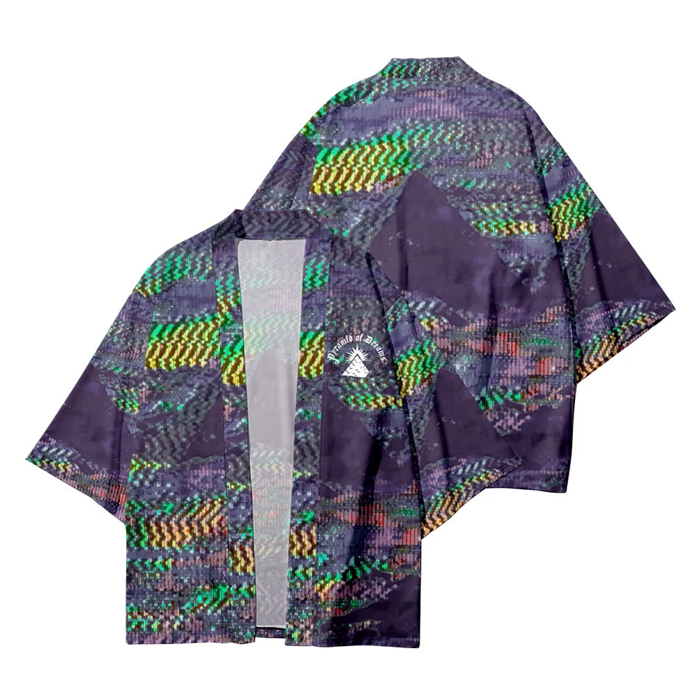 Мъжки японското кимоно с традиционната кошмарен пирамида в ивица с принтом ежедневни свободна тънка яке Азиатски кимоно жилетка 4 0