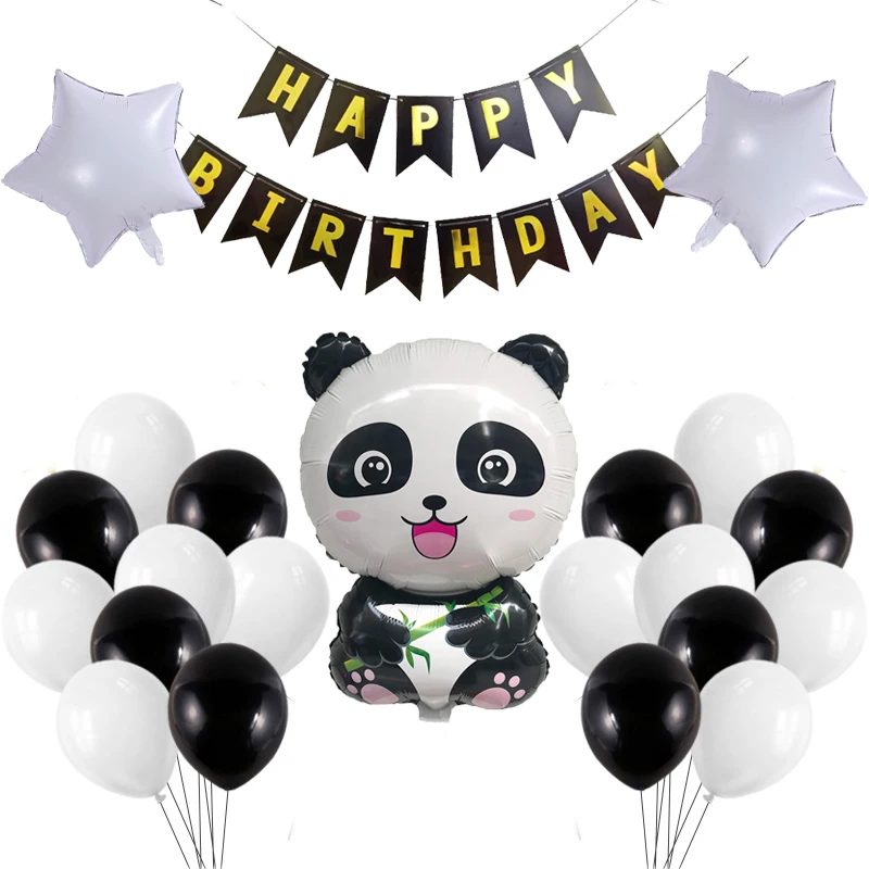 22psc/Комплект Панда Балон Осъществяване панда форма Рожден Ден тематичен оформление алуминиево фолио Балони рибя опашка дръпна флаг украса