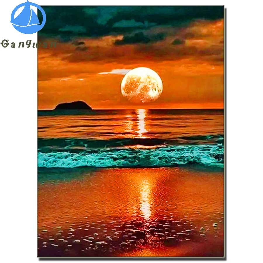 Направи си САМ 5D Диамантена Снимка на залез слънце на плажа пейзаж Пълен Квадратен кръг бормашина, Диамантена Мозайка Бродерия Плаж вълна на Планински Кристал декор