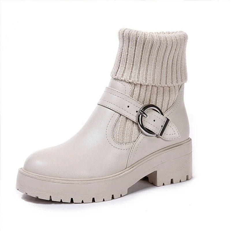 Кожени Британски Обувки Martin Памучен Обувки Диви Студентски Бели Зимни Обувки Дамски нови Обувки на Дебела подметка