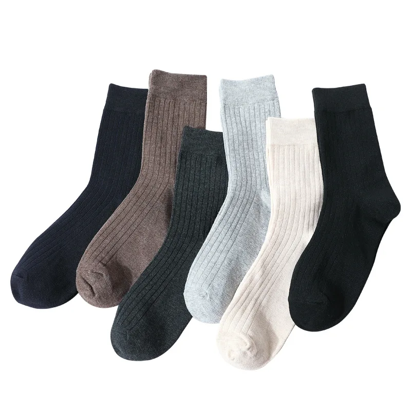 Нови Мъжки Топли Памучни Обикновена Чорапи Класически Есенно-Зимен Стил, Ежедневни Мъжки Бизнес Чорапи В Ивицата Е Със Средна Дължина