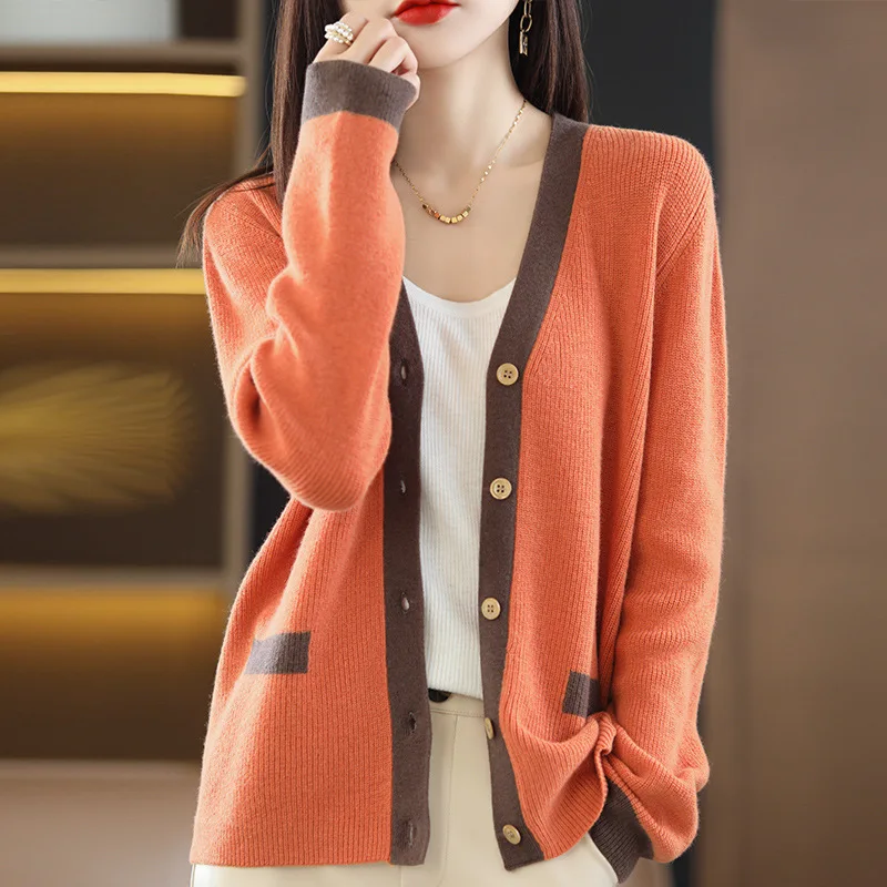 Есенно-зимния нов дамски пуловер с V-образно деколте, вязаный жилетка, женски прости модни свободни блузи, дамско палто