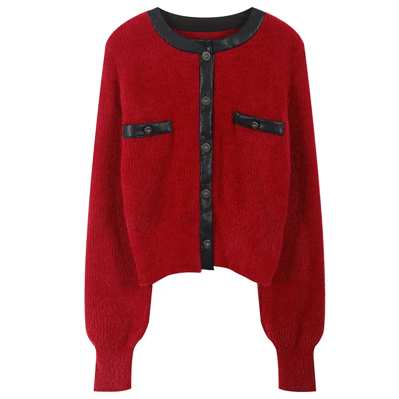 Луксозен дизайнерски брендовый вязаный пуловер, шик женски ретро пуловер с кръгло деколте в контрастен цвят, без висококачествен вязаный жилетка, пуловер 0