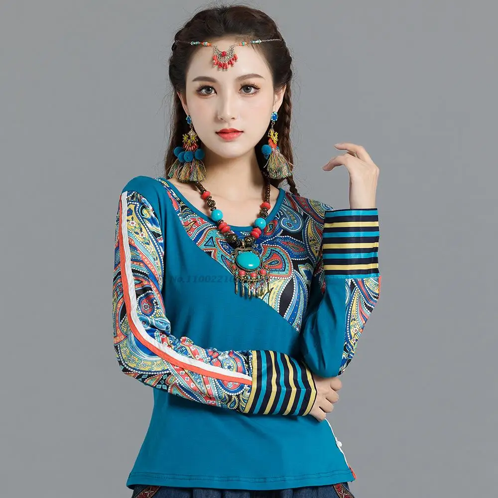 2022 традиционен китайски жена топ hanfu, дамски блуза с флорални принтом, елегантни дамски ретро върхове, ориенталски костюм в стил тан, китайска блуза