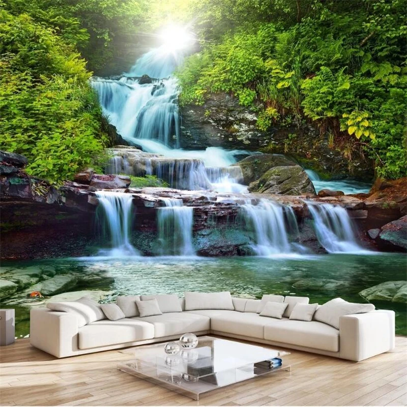 beibehang стенни рисувани по поръчка на 3d тапети горски поток, водопад гората пейзаж живопис пейзаж хол ТЕЛЕВИЗИЯ фон на стената фотообои