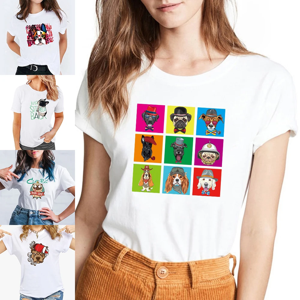 Женска тениска, Годишна Базова Риза С Кръгло деколте, Риза с Къс Ръкав, Дамски Модни Блузи, Облекла, Дамски Облекла, Тениски с Изображение на Куче 0